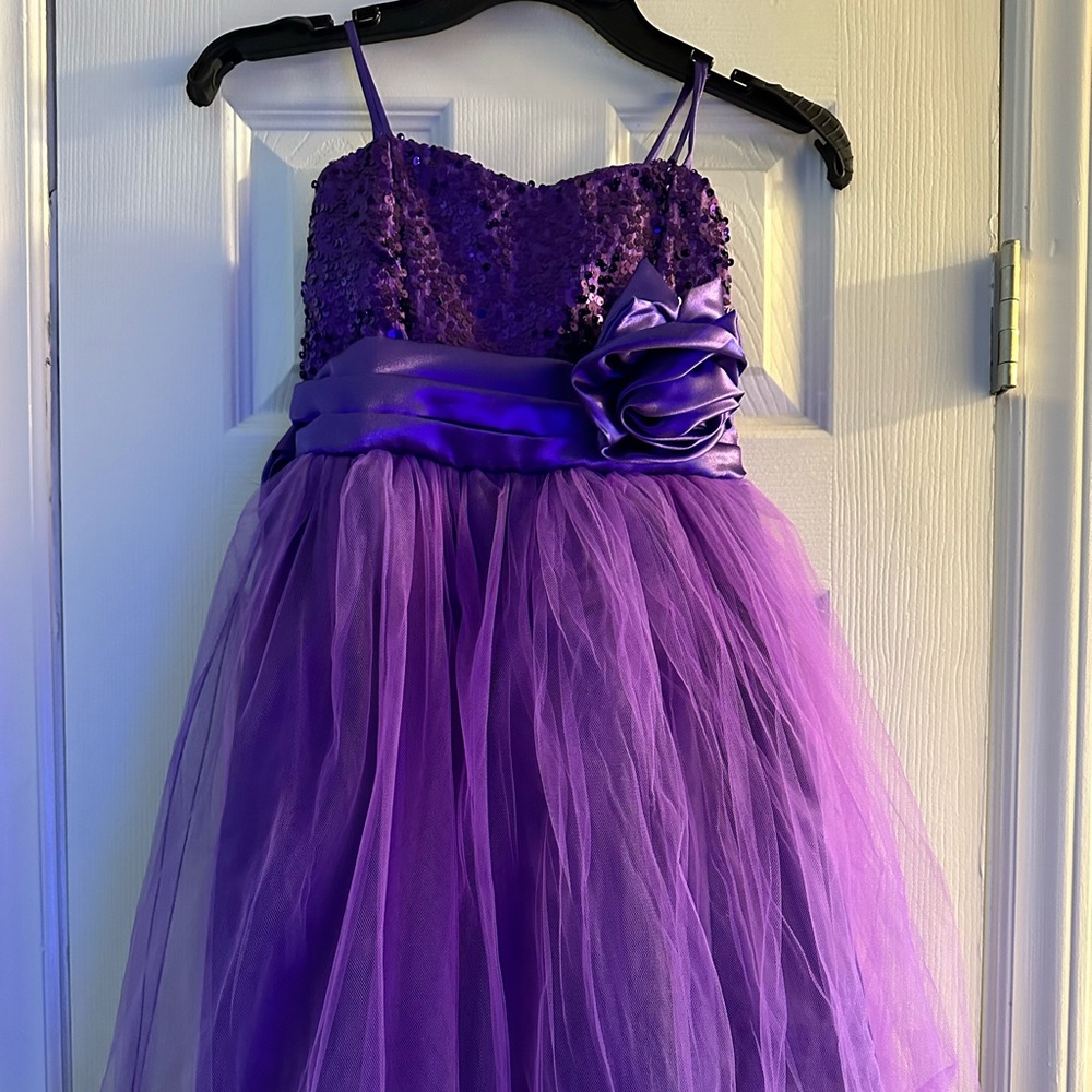 Girls Purple Semi Formal Purple Sequined Dress Size 6